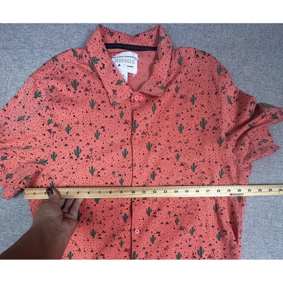 Adidas Adicross Shirt Mens XL Orange Cactus Print Golf Short Sleeve Button Front - Picture 6 of 8